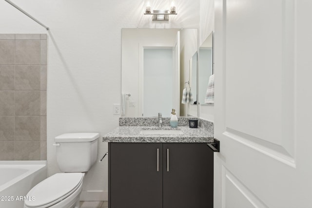 full bathroom with vanity, toilet, and bathing tub / shower combination