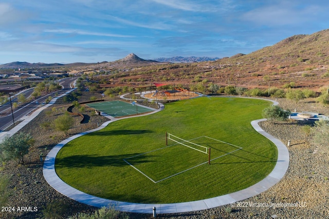 drone / aerial view with a mountain view