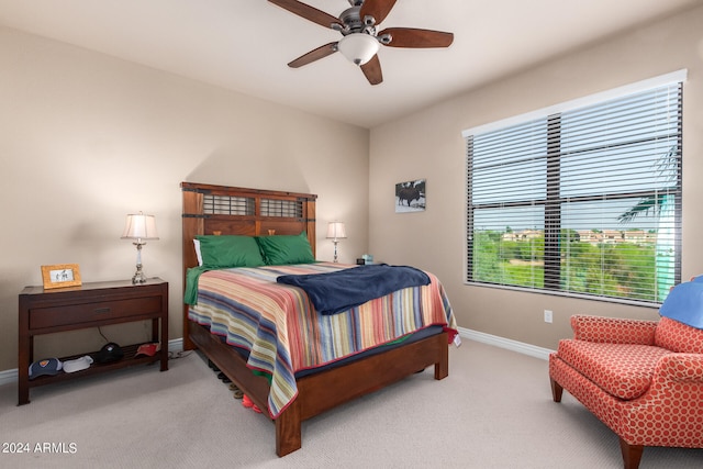 bedroom featuring carpet and ceiling fan