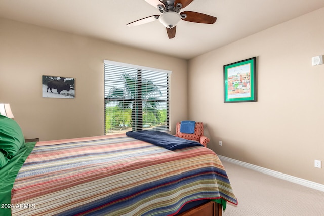 bedroom featuring carpet floors and ceiling fan