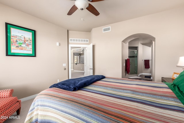 bedroom featuring carpet floors and ceiling fan