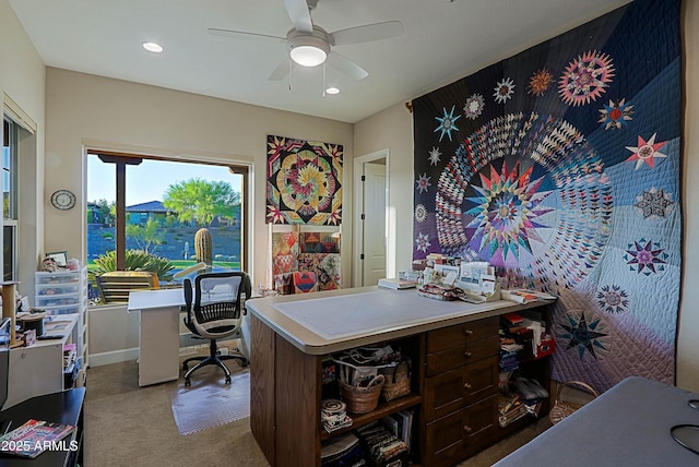 17249 E Fort Verde Rd, Rio Verde, AZ 85263 - carpeted home office featuring ceiling fan and recessed lighting