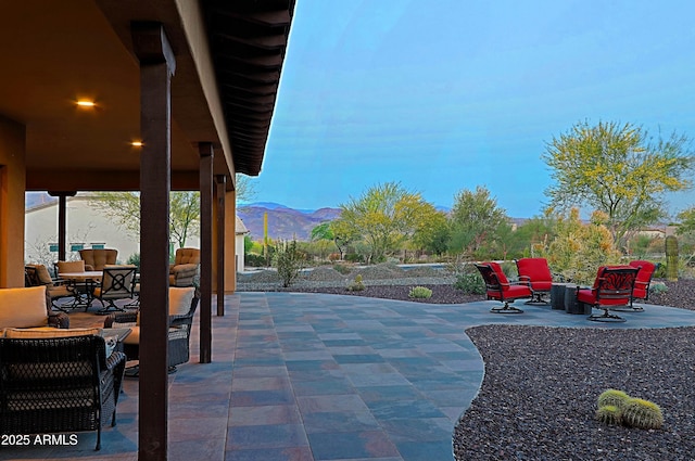 17249 E Fort Verde Rd, Rio Verde, AZ 85263 - view of patio featuring a mountain view and an outdoor hangout area