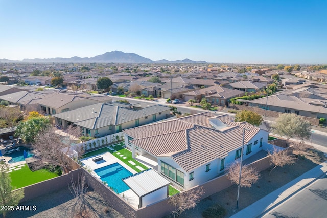 bird's eye view featuring a mountain view and a residential view