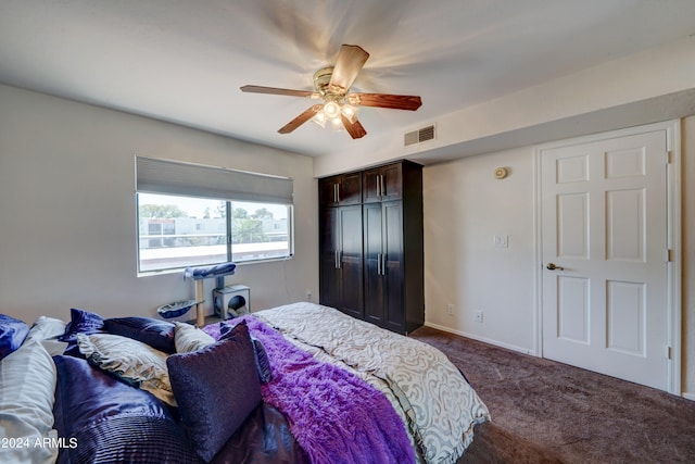 bedroom featuring carpet floors and ceiling fan