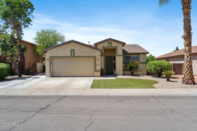 384 N Scott Dr, Chandler, AZ 85225 - single story home with a tile roof, concrete driveway, fence, an attached garage, and stucco siding