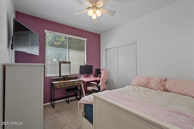 384 N Scott Dr, Chandler, AZ 85225 - bedroom featuring carpet floors, a closet, baseboards, and ceiling fan