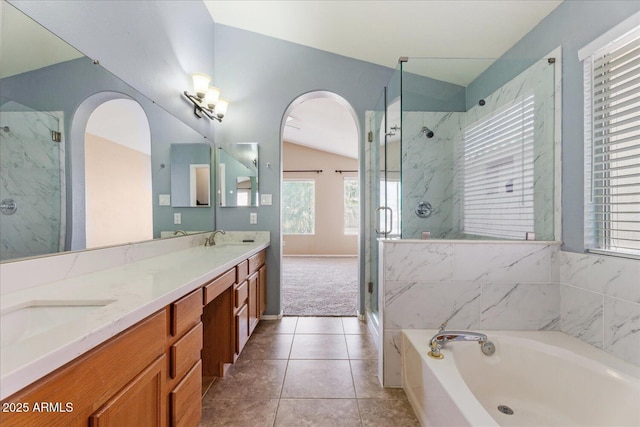 1520 E Flint St, Chandler, AZ 85225 - full bathroom featuring a sink, a wealth of natural light, a marble finish shower, and a garden tub
