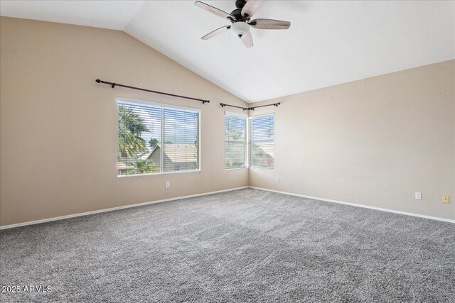 1520 E Flint St, Chandler, AZ 85225 - carpeted empty room with vaulted ceiling, ceiling fan, and baseboards