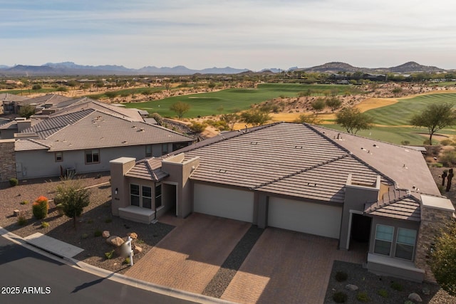 drone / aerial view featuring a mountain view