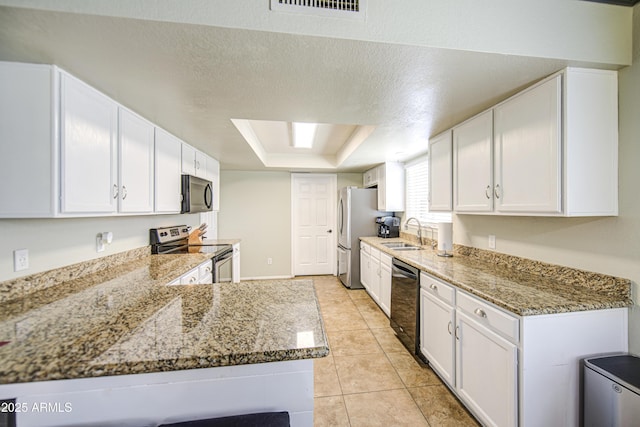 5424 E Florian Ave, Mesa, AZ 85206 - kitchen with stainless steel appliances, a sink, white cabinetry, and light stone countertops