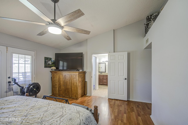 5424 E Florian Ave, Mesa, AZ 85206 - bedroom featuring lofted ceiling, wood finished floors, ceiling fan, and baseboards