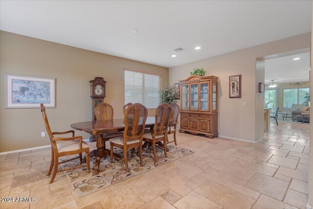 dining area featuring ceiling fan and a healthy amount of sunlight