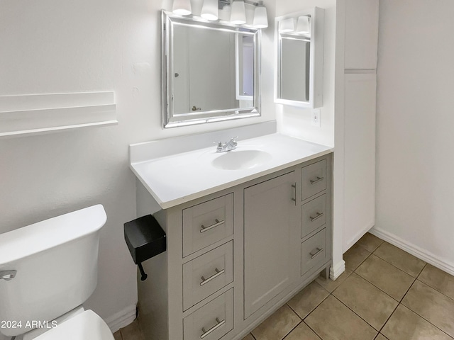 bathroom with tile patterned floors, vanity, and toilet