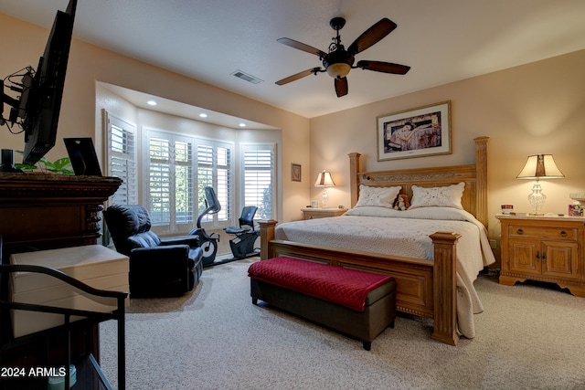 bedroom featuring carpet flooring and ceiling fan