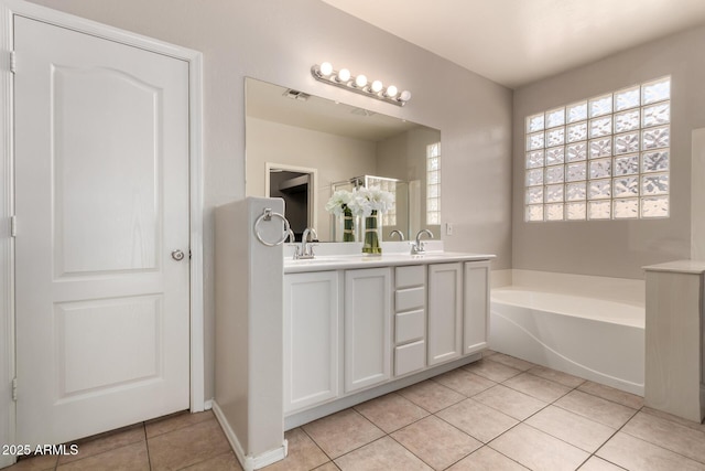 9511 E Kiva Ave, Mesa, AZ 85209 - bathroom featuring tile patterned flooring, a bath, and double vanity