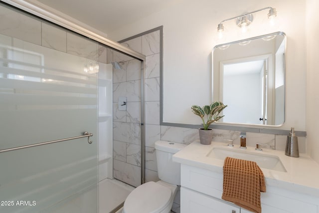 3118 S Los Altos Dr, Mesa, AZ 85202 - bathroom with toilet, vanity, and a shower stall