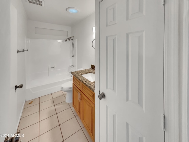 full bathroom featuring tile patterned flooring, vanity, shower / bath combination, and toilet