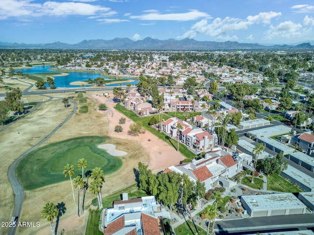 aerial view with a water and mountain view