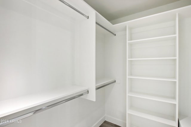 walk in closet with hardwood / wood-style floors