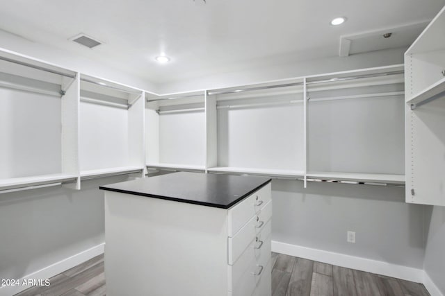 spacious closet with dark hardwood / wood-style flooring