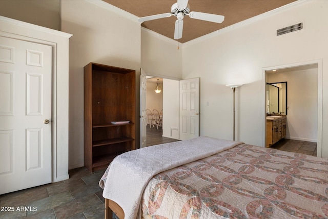 4015 N 78th St Unit 135, Scottsdale, AZ 85251 - bedroom with a towering ceiling, ornamental molding, and ensuite bath