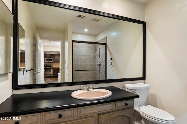 4015 N 78th St Unit 135, Scottsdale, AZ 85251 - bathroom featuring tiled shower, vanity, and decorative backsplash