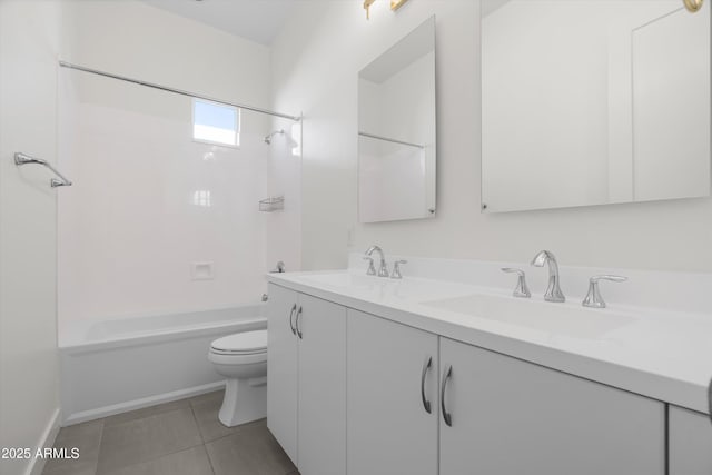 full bathroom with toilet, vanity, tile patterned floors, and  shower combination