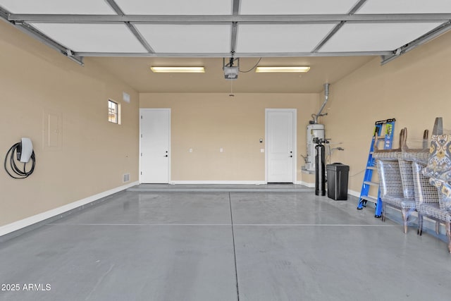 garage featuring a garage door opener and gas water heater