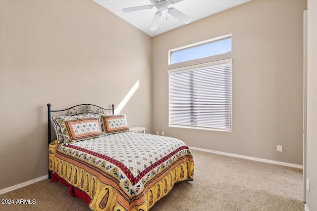 bedroom featuring carpet flooring and ceiling fan