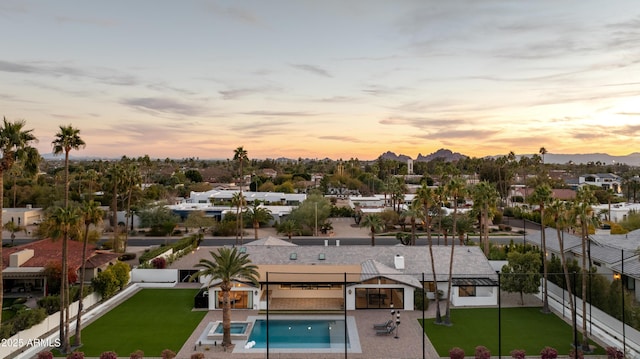 view of aerial view at dusk