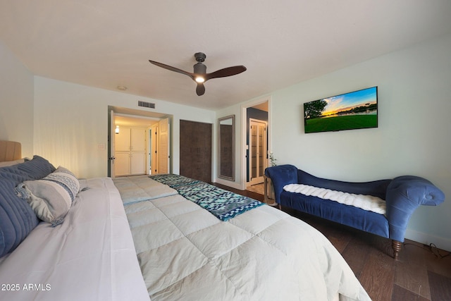 bedroom featuring ceiling fan and visible vents