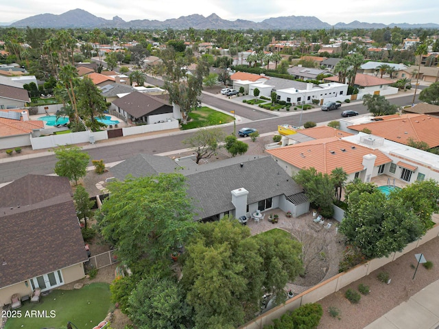 bird's eye view featuring a mountain view and a residential view