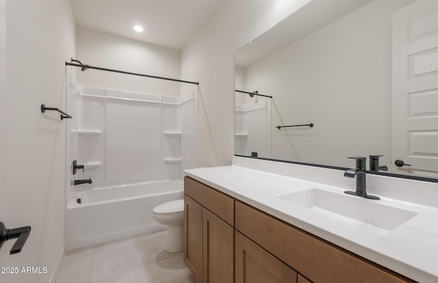 full bathroom with washtub / shower combination, vanity, and toilet