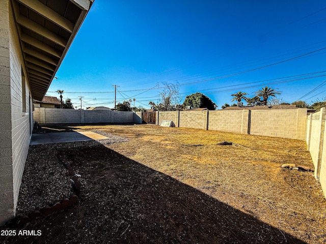 view of yard featuring a fenced backyard and a patio