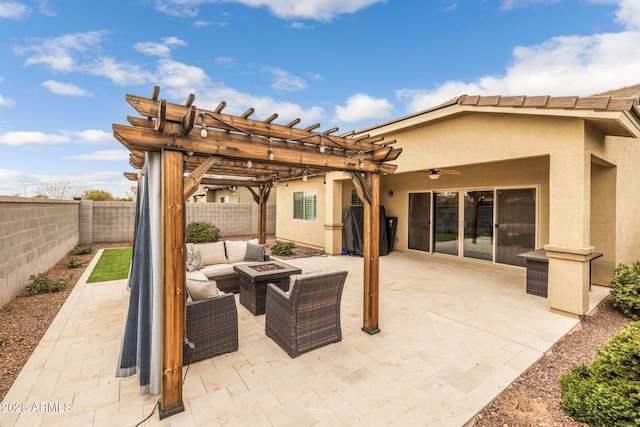 view of patio / terrace with an outdoor fire pit