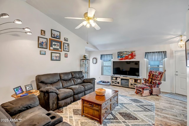 15558 N Ulrich Way, Surprise, AZ 85374 - living area with lofted ceiling, a ceiling fan, and wood finished floors