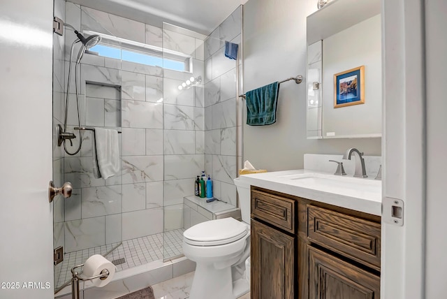 15558 N Ulrich Way, Surprise, AZ 85374 - bathroom featuring marble finish floors, a shower stall, toilet, and vanity