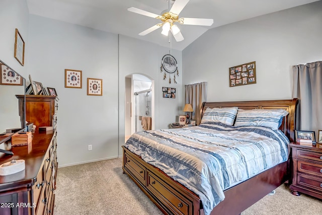 15558 N Ulrich Way, Surprise, AZ 85374 - carpeted bedroom with arched walkways, vaulted ceiling, a ceiling fan, and baseboards