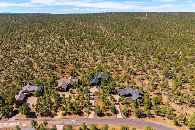 birds eye view of property with a forest view
