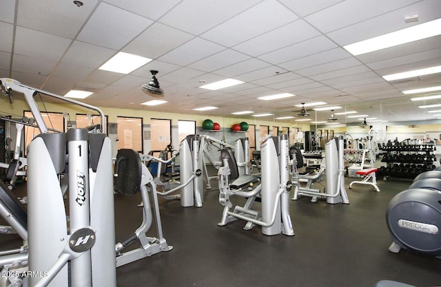 gym featuring a drop ceiling