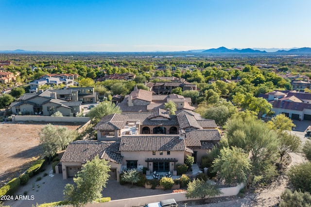 drone / aerial view featuring a mountain view