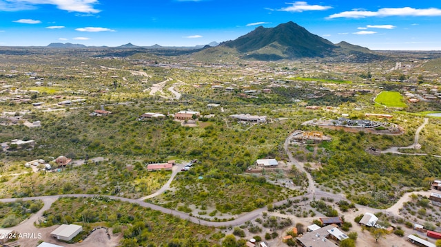 birds eye view of property featuring a mountain view