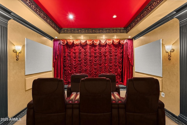 cinema room with recessed lighting and a dry bar
