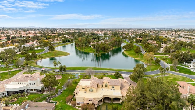 aerial view with a water view