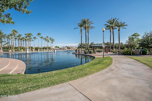 property view of water featuring a gazebo