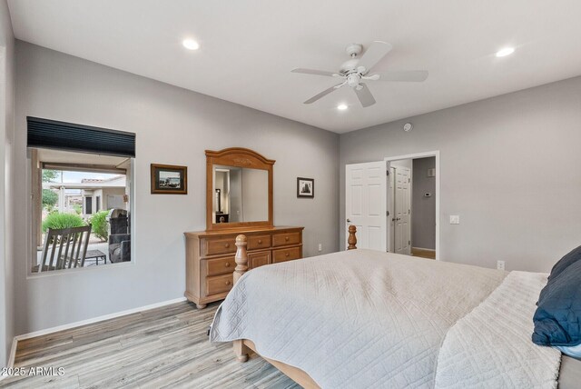 20450 N Shadow Mountain Dr, Surprise, AZ 85374 - bedroom featuring light wood-style floors, recessed lighting, baseboards, and a ceiling fan