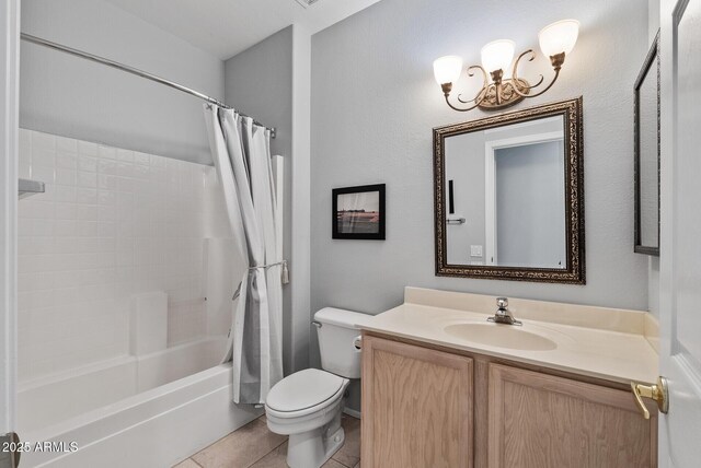 20450 N Shadow Mountain Dr, Surprise, AZ 85374 - full bath with toilet, vanity, tile patterned flooring, shower / tub combo, and a chandelier