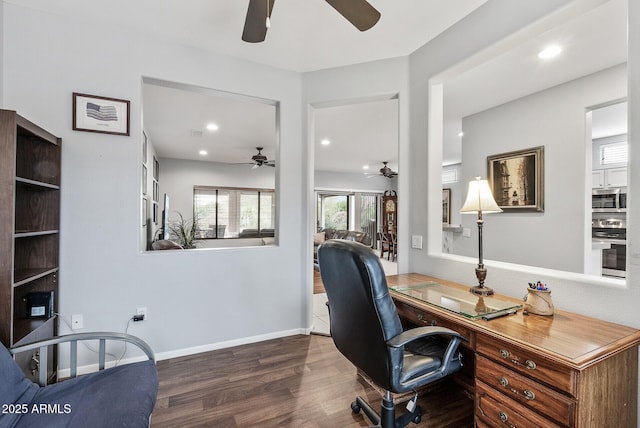 20450 N Shadow Mountain Dr, Surprise, AZ 85374 - office area featuring ceiling fan, wood finished floors, and recessed lighting