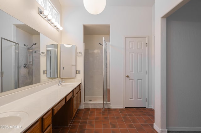 1226 E Greenway Cir, Mesa, AZ 85203 - full bathroom featuring a stall shower, double vanity, and tile patterned floors